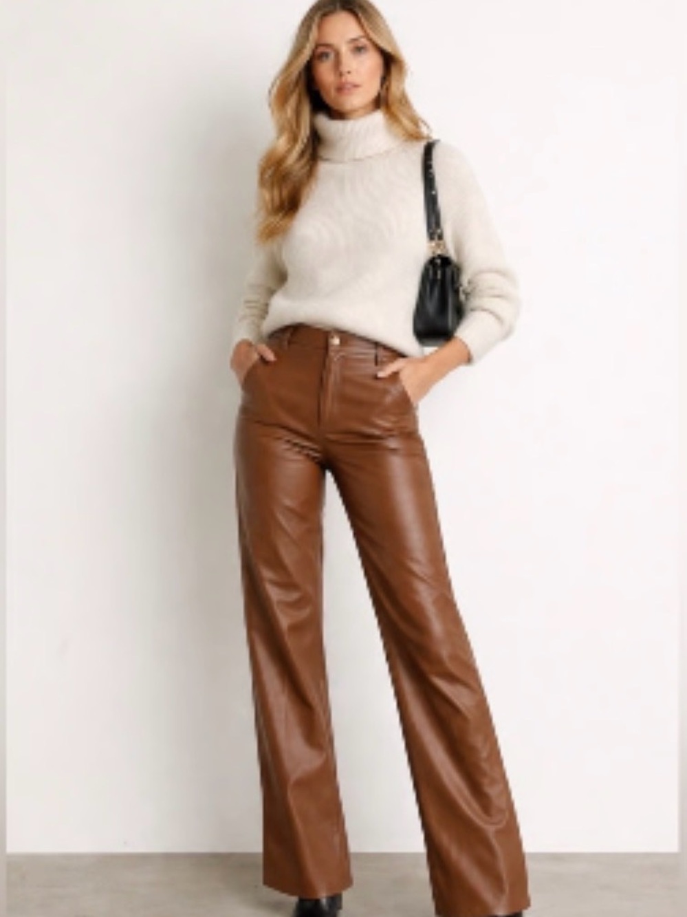J. Crew Rust Brown Faux Leather High-Rise Wide-Leg Pants